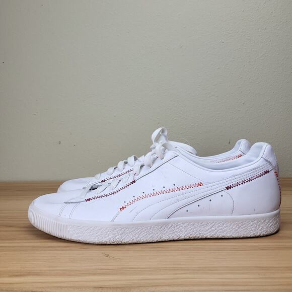 Puma Mens Clyde Zigzag 375888-01 White Leather Lace Up Sneaker Shoes Size 14 - Picture 1 of 8